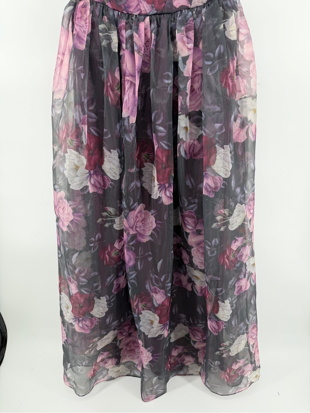 Lulu's Romantic Whimsigoth FairycoreBlack Strapless Floral MaxiDress w/Roses SzM - Picture 3 of 11